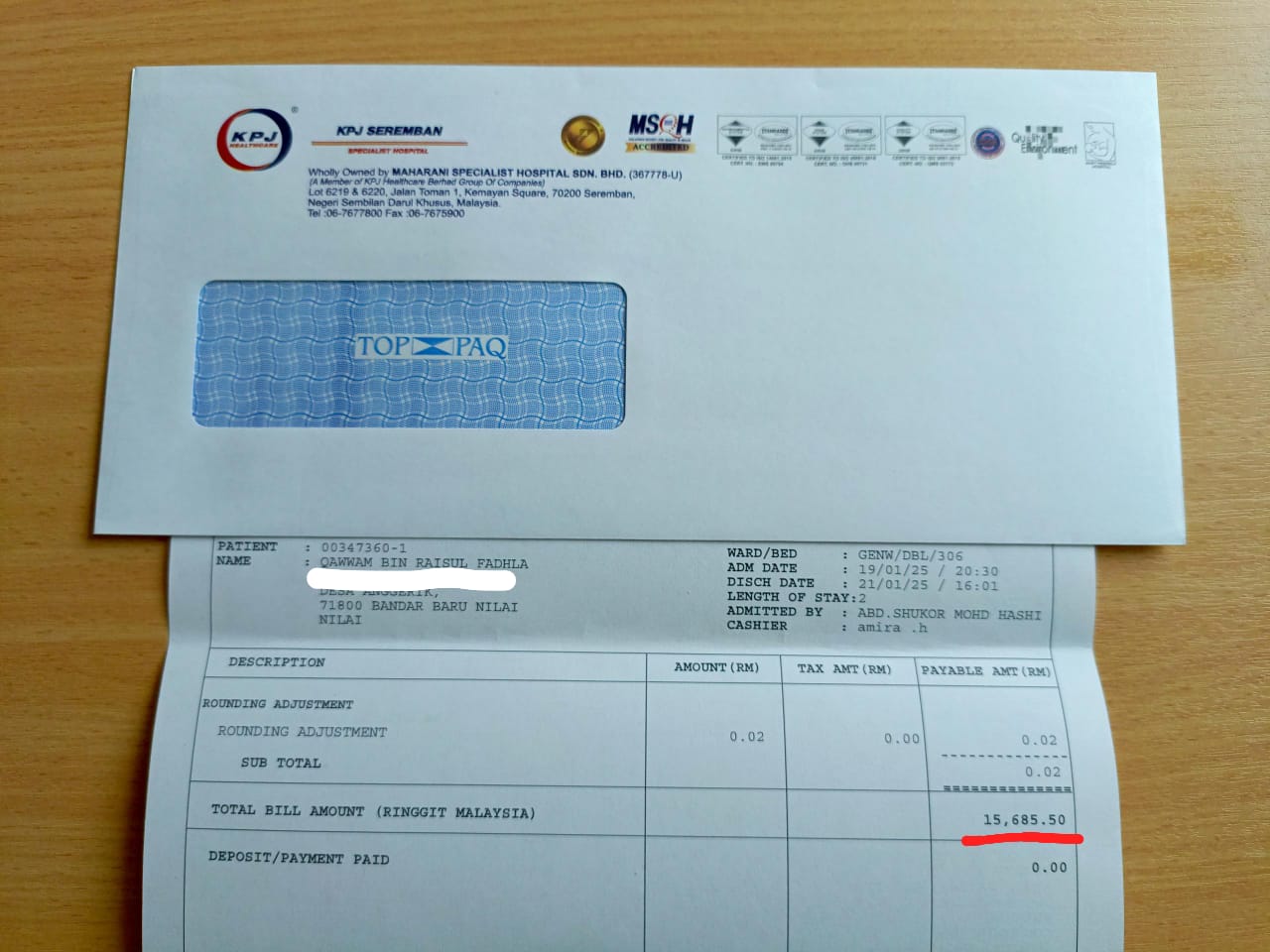 Yang ini pula bil keseluruhan berjumlah RM15 ribu lebih.
