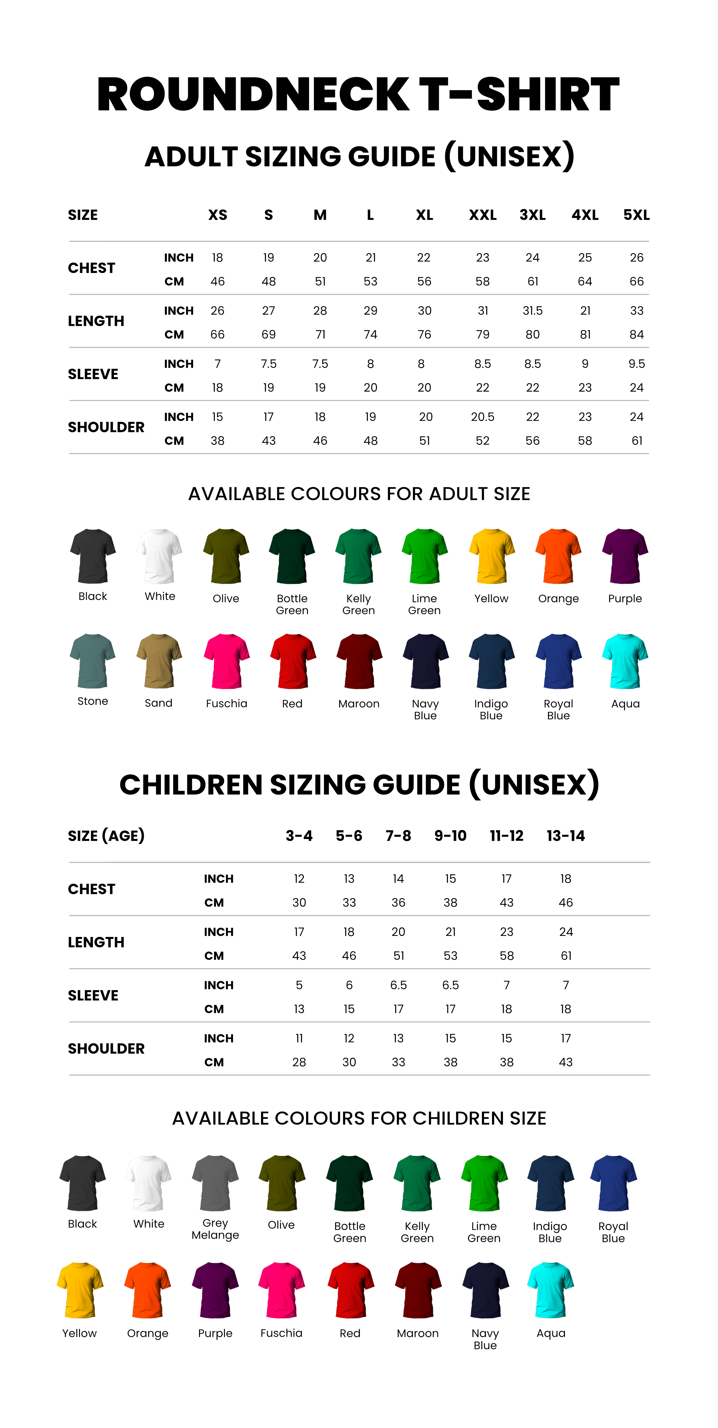 Roundneck Sizes