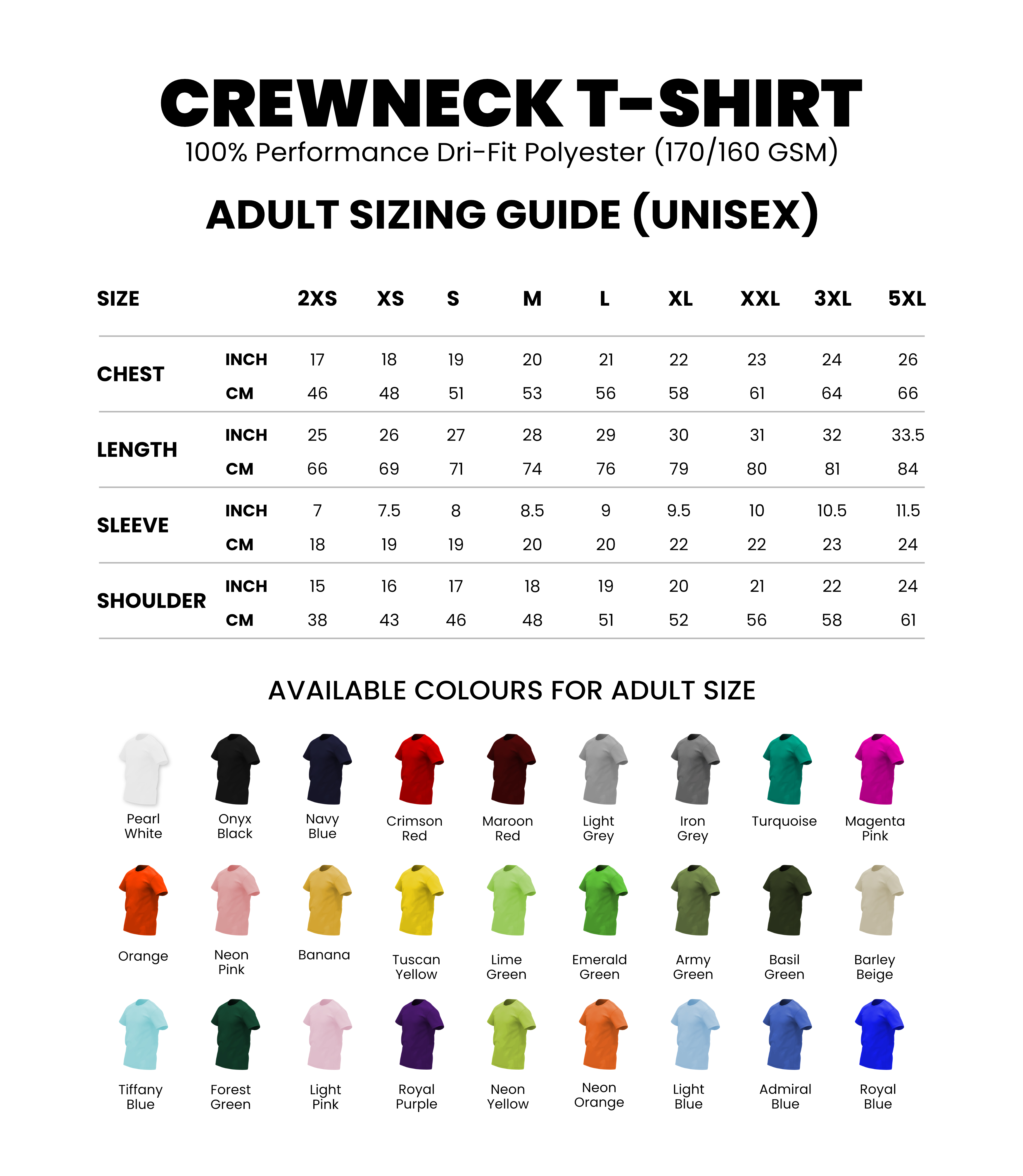 Crewneck Sizes