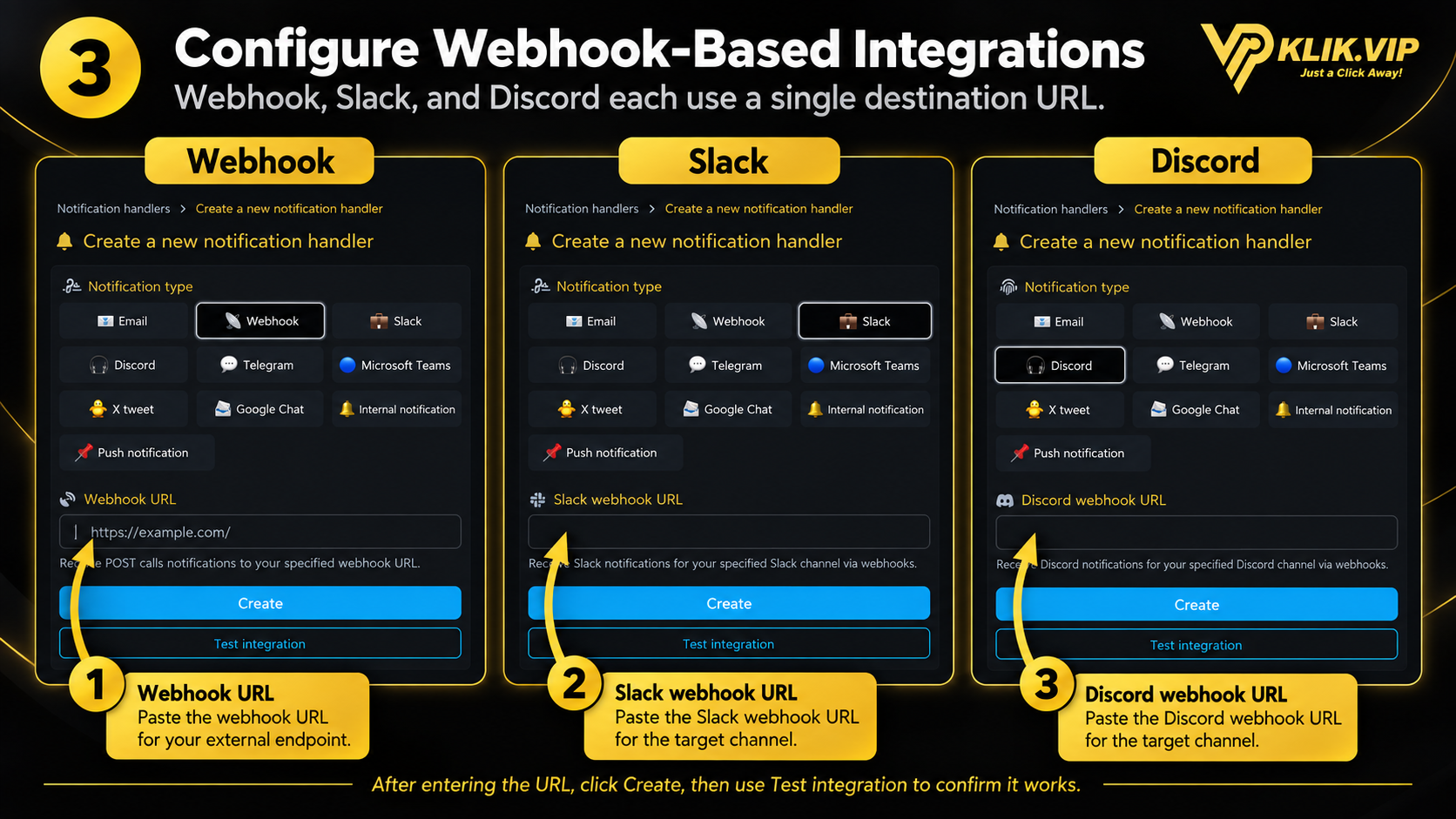 Configure a Webhook notification handler in Klik VIP