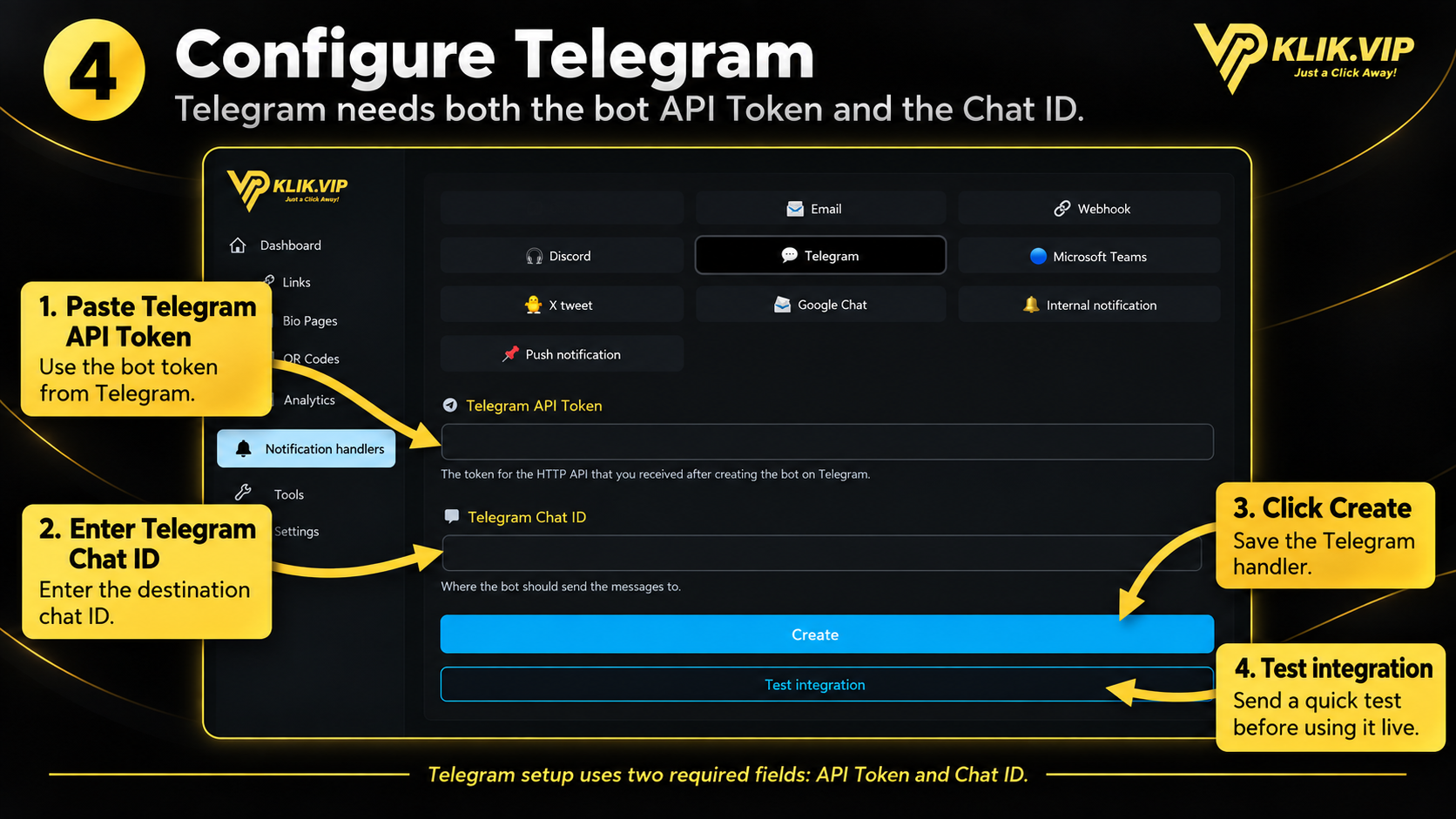Configure Telegram Notification Handler in Klik VIP