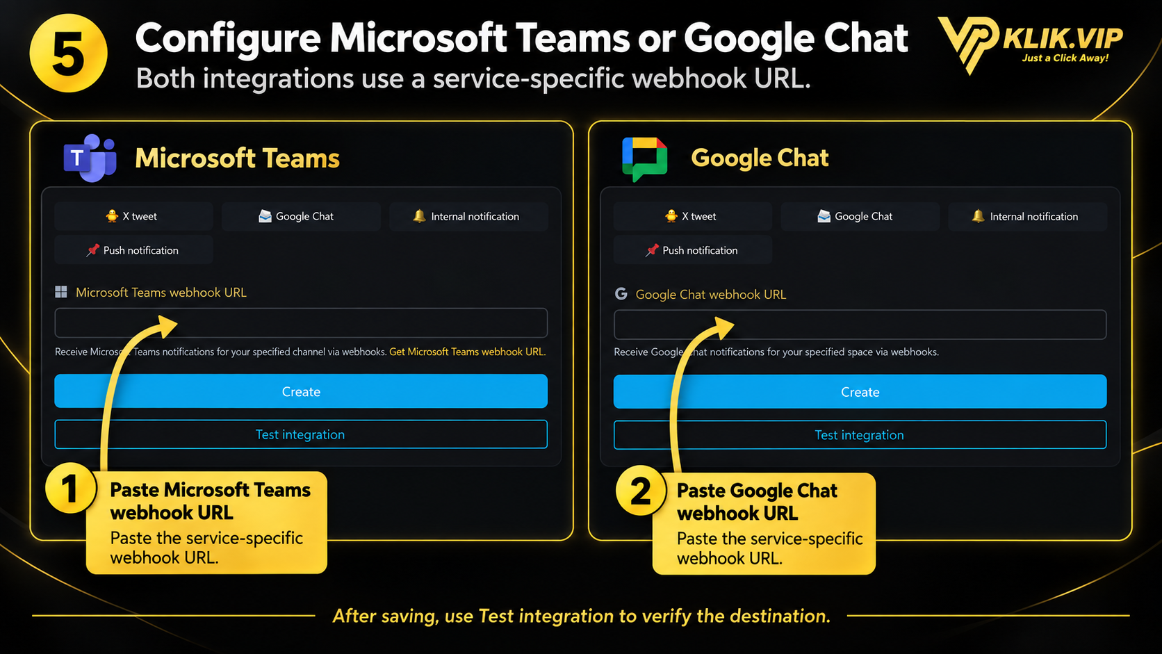 Configure Microsoft Teams or Google Chat Notification Handler in Klik VIP