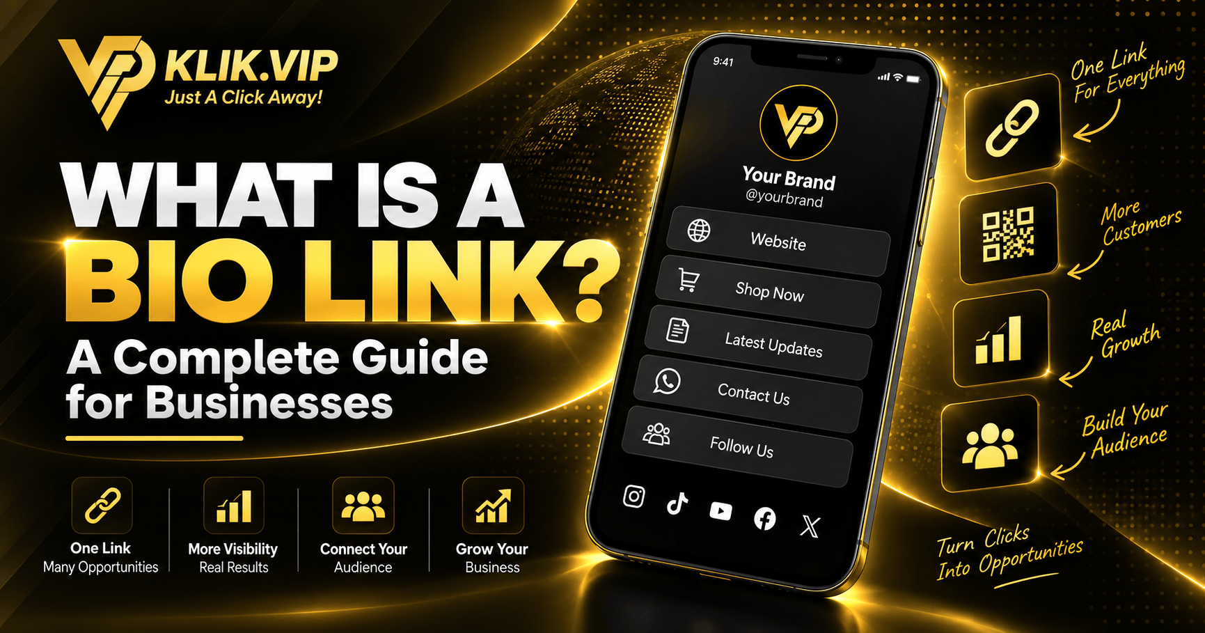 What is a bio link guide for businesses using Klik VIP