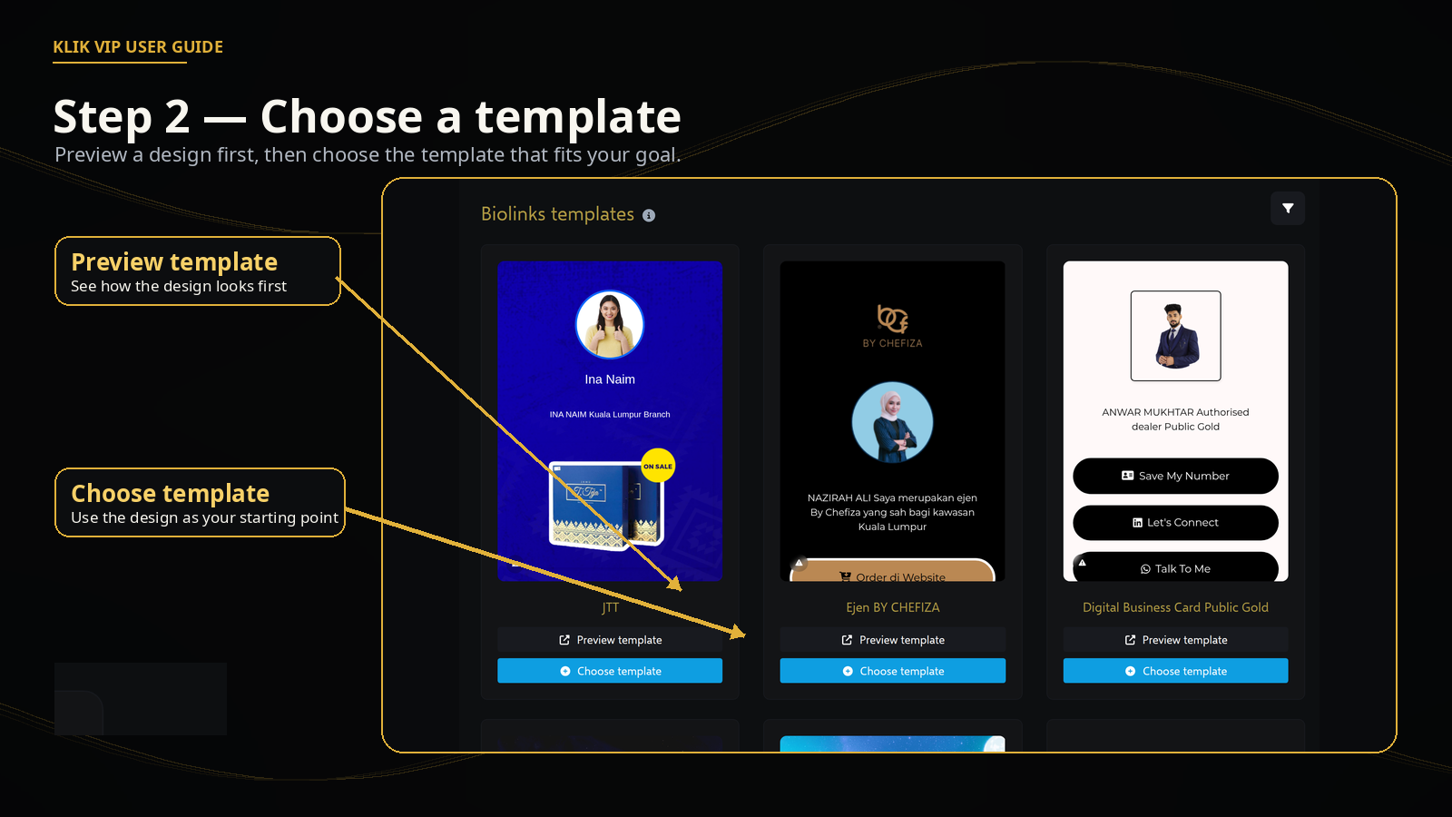 Klik VIP Biolink template gallery