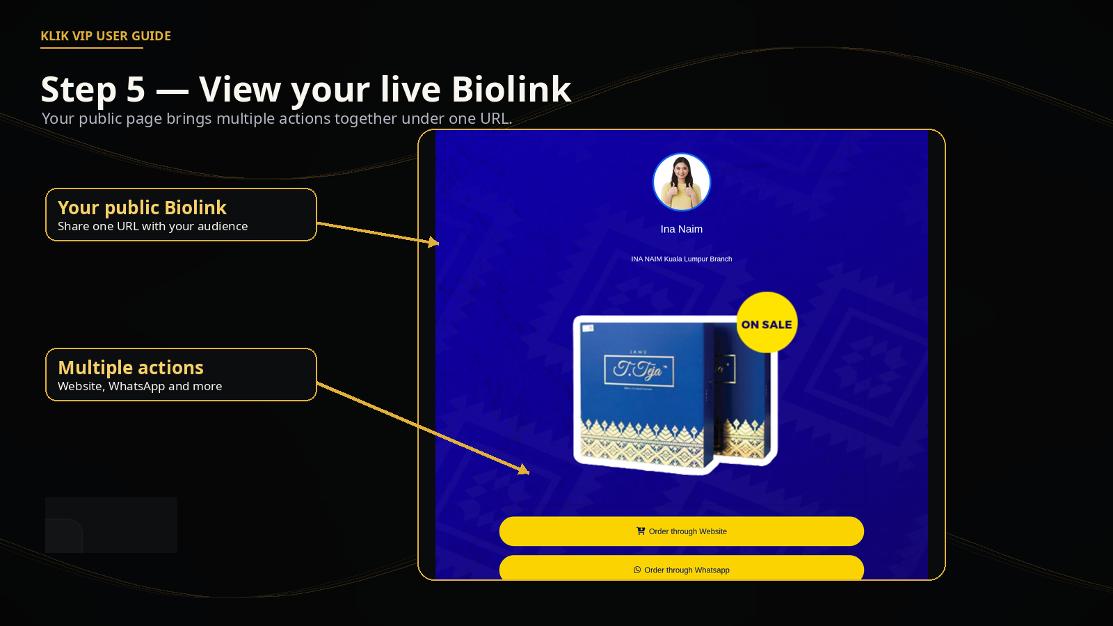 Example of a live Klik VIP Biolink page