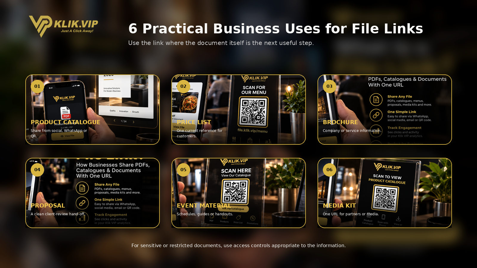 Six practical business uses for File Links including catalogues, price lists, brochures, proposals, event materials and media kits
