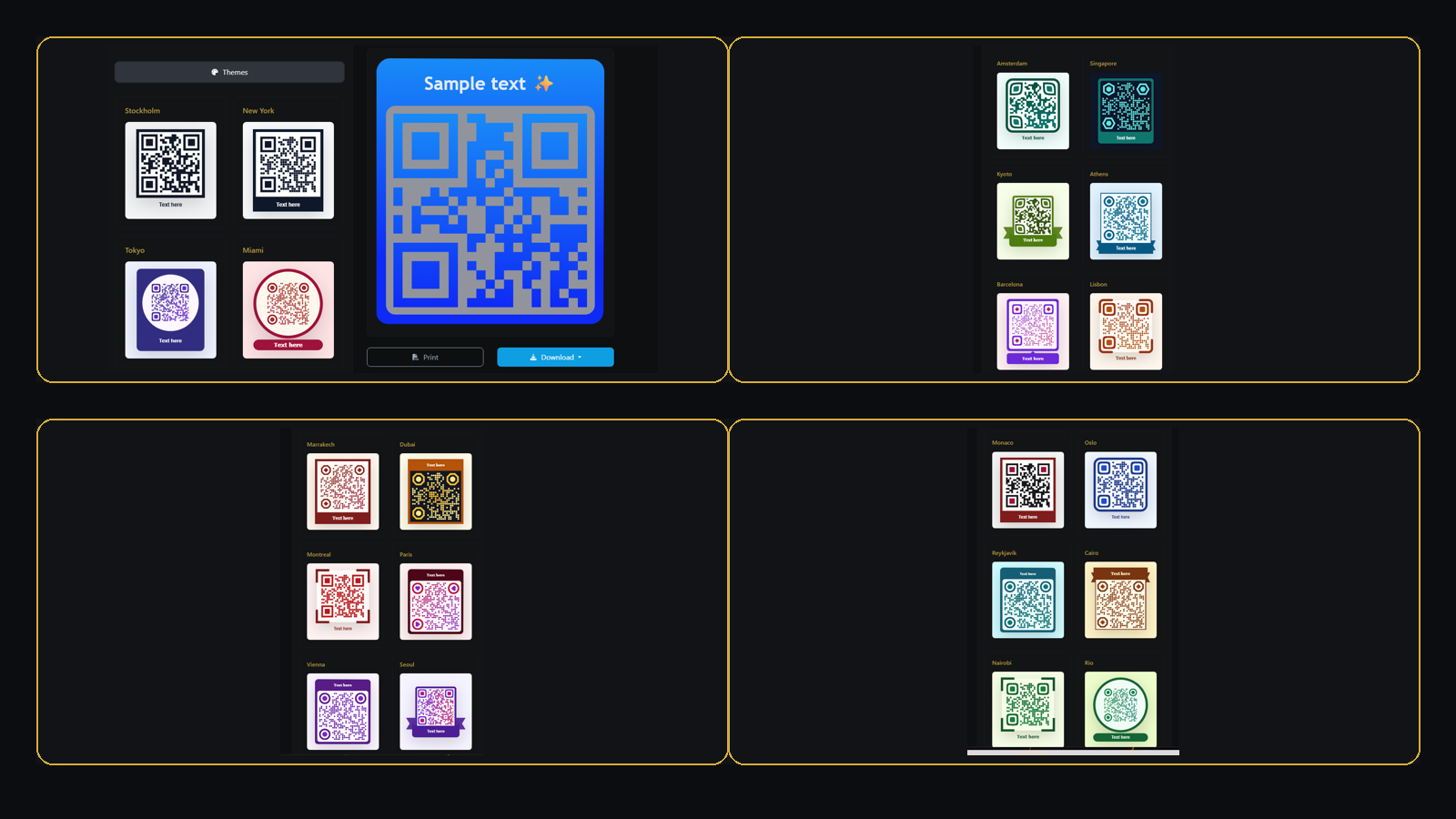 Klik VIP QR Code theme gallery showing many different QR code themes