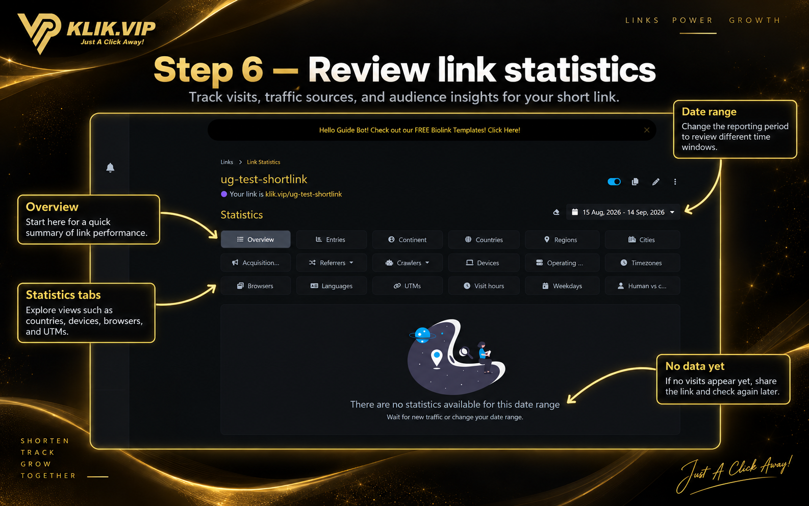 Klik VIP shortened link statistics