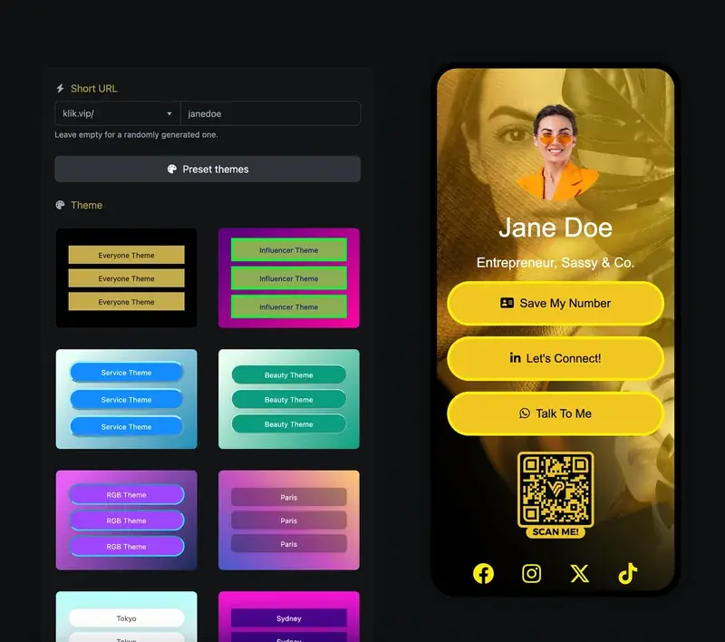 Screenshot of the app biolink editing page