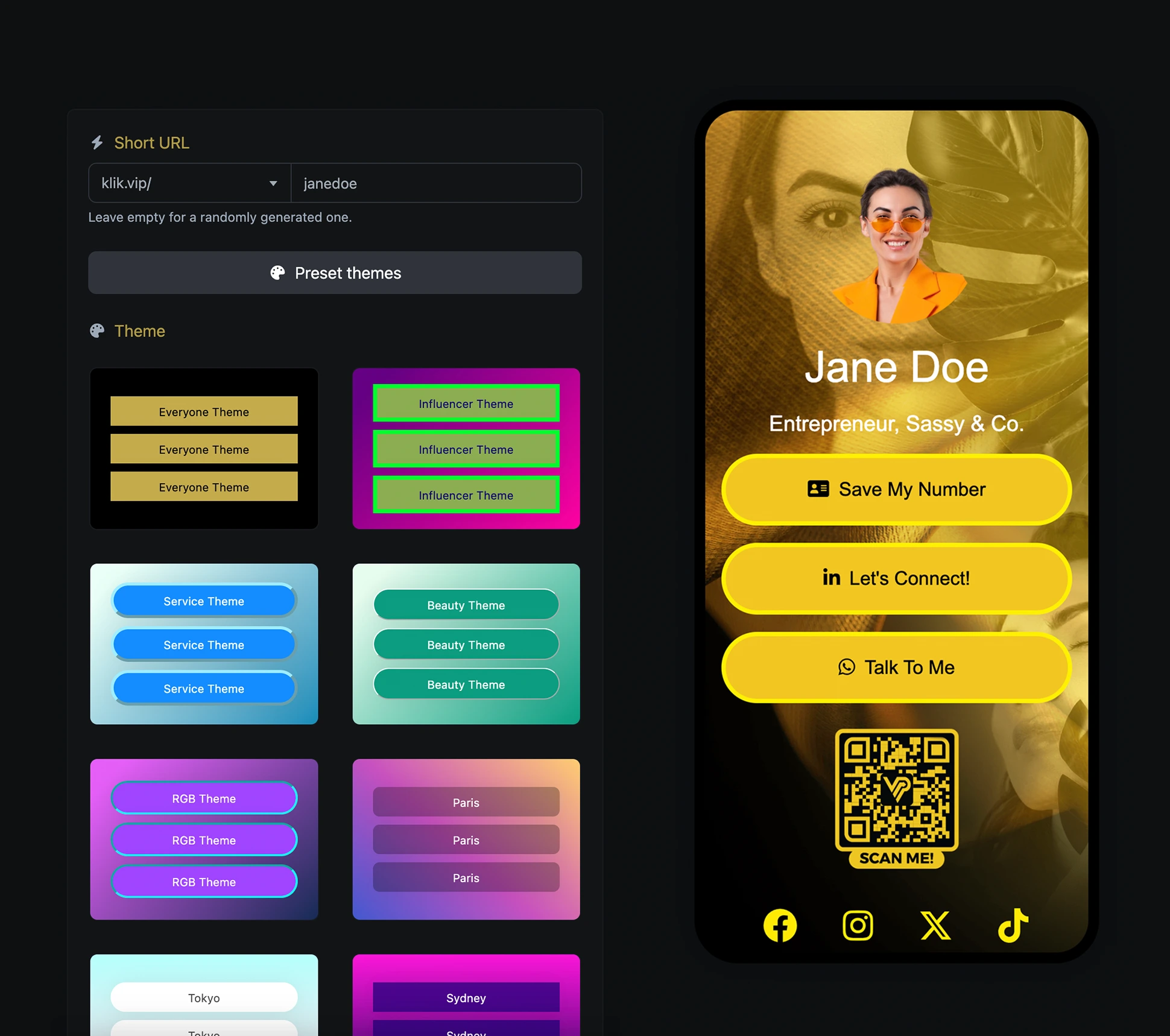 Screenshot of the app biolink editing page